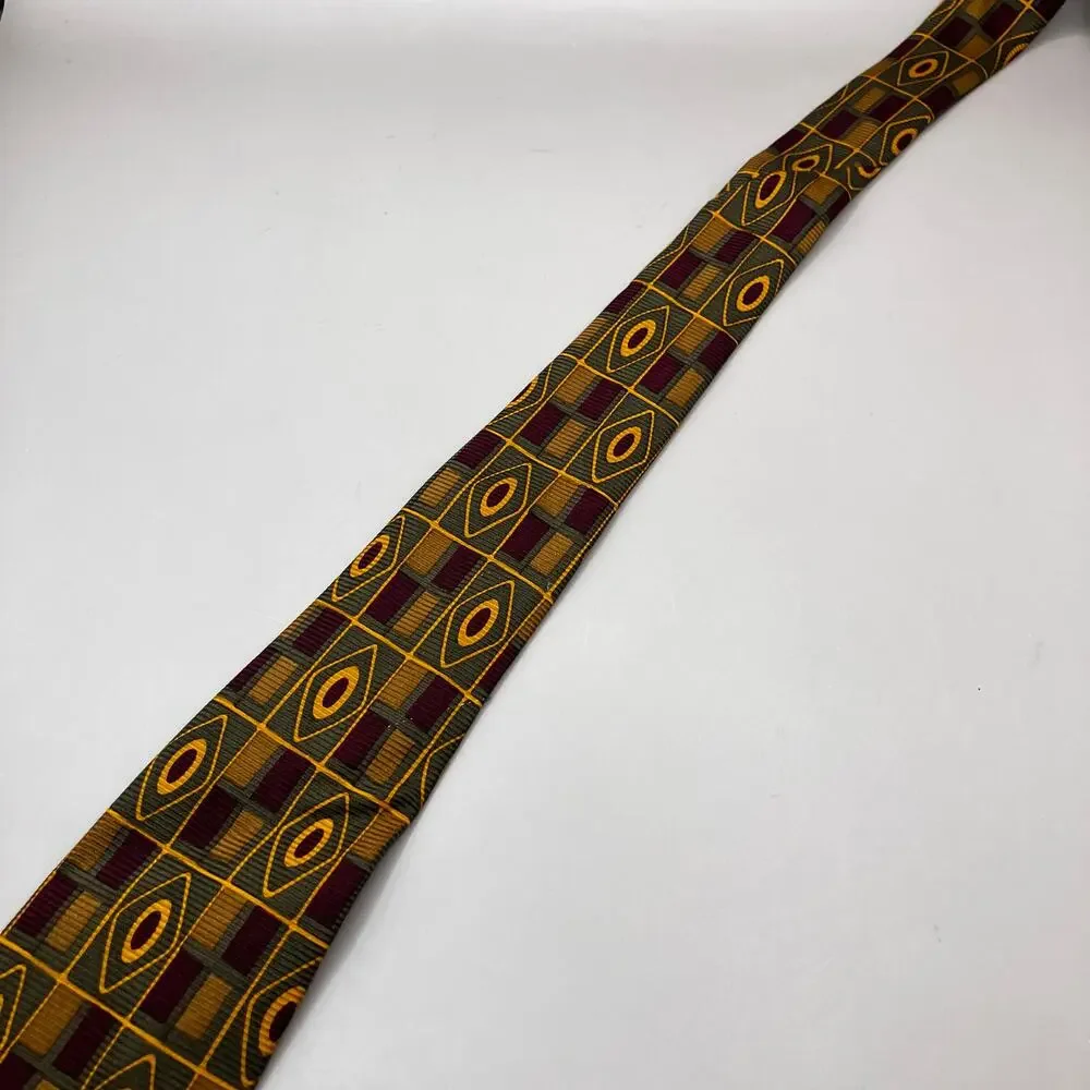 Coach Tie 60” x 3.75” 100% Italian Silk Green Red Yellow Geometric Preppy Career